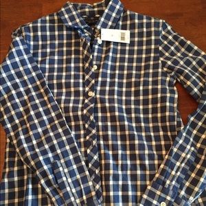 NWT Banana Republic Navy and White Plaid Shirt